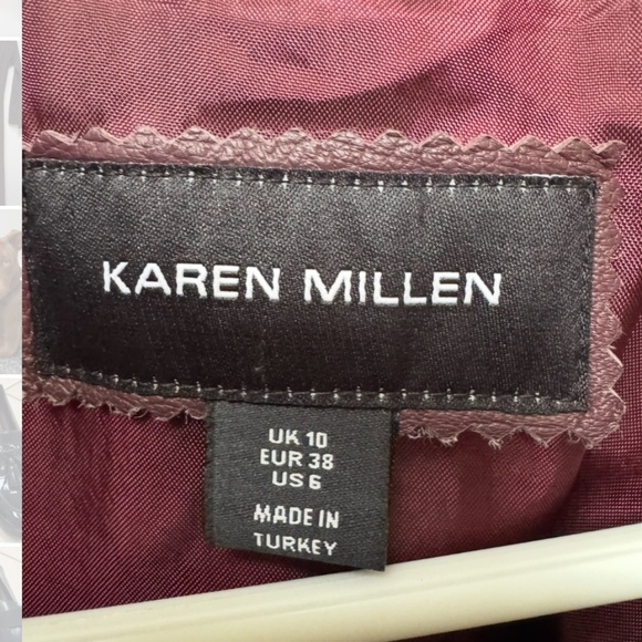 Karen Millen Plum Leather Cropped Bomber Jacket in Size 6 - Picture 3 of 7